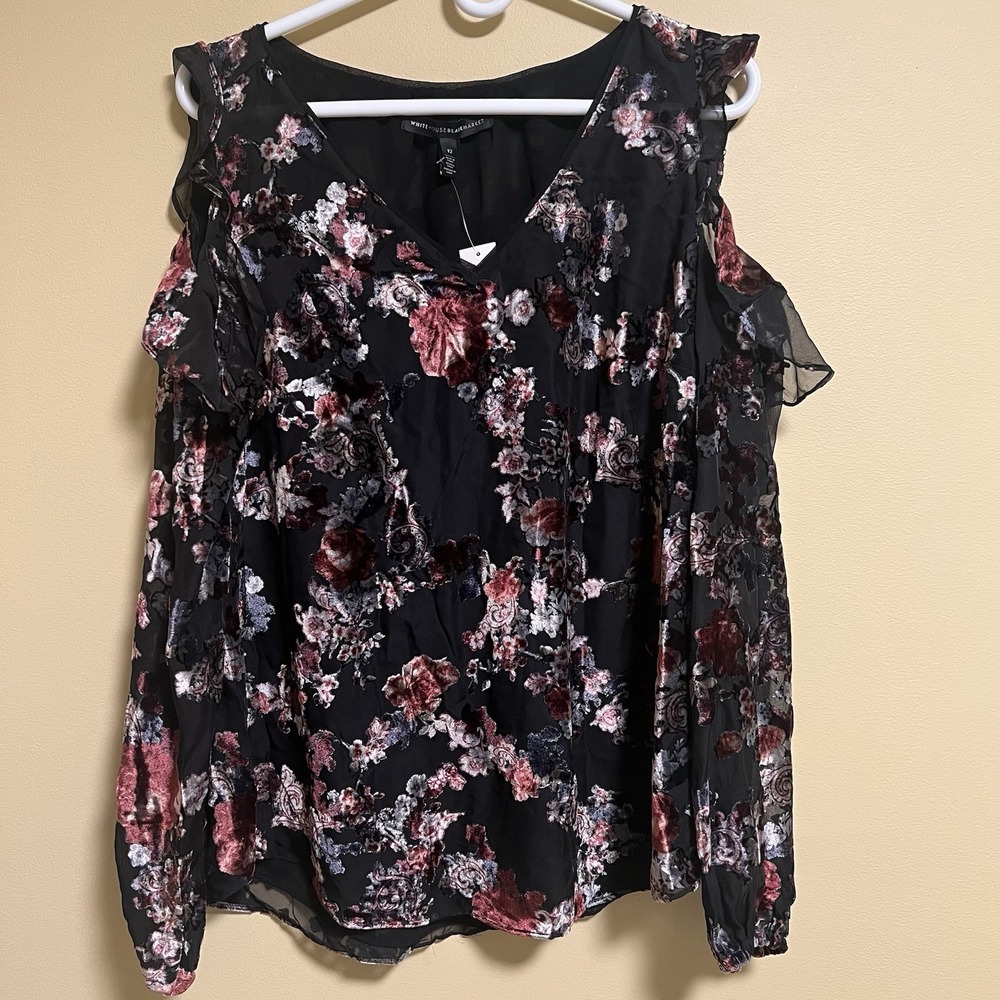 White House Black Market Womens Blouse Fairy Floral Velvet Grunge Whimsigoth NWT